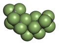 Perfluorooctane molecule. 3D rendering. Atoms are represented as spheres with conventional color coding: hydrogen white, carbon. Royalty Free Stock Photo