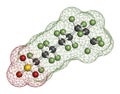 Perfluorooctanesulfonic acid perfluorooctane sulfonate, PFOS persistent organic pollutant molecule. 3D rendering. Atoms are.