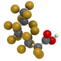 Perfluorooctanoic acid (PFOA, C8) molecule. Important and persistent pollutant