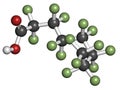 Perfluorooctanoic acid (PFOA, C8) molecule. Important and persistent pollutant Royalty Free Stock Photo