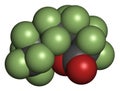 Perfluorooctanoic acid PFOA, perfluorooctanoate carcinogenic pollutant molecule. 3D rendering. Atoms are represented as spheres.