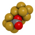 Perfluorooctanoic acid PFOA, perfluorooctanoate carcinogenic pollutant molecule. 3D rendering. Atoms are represented as spheres. Royalty Free Stock Photo