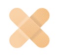 Perforated cross shape adhesive plaster patch or bandaid isolated on white background. Realistic medical bandage for