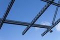 Perforated overhead beams and security camera against a blue sky Royalty Free Stock Photo