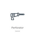 Perforator icon. Thin linear perforator outline icon isolated on white background from general collection. Line vector perforator Royalty Free Stock Photo