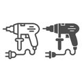 Perforator line and solid icon, house repair concept, Professional electric drill with cord sign on white background Royalty Free Stock Photo