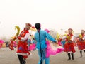 Perform traditional dance Yangge in the snow