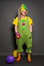 Performance Actress clown posing. Clown occupation Royalty Free Stock Photo