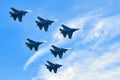 Performance of the aerobatic team Russian Knights, Russian Air Force. planes Sukhoi Su-30SM, NATO code name: Flanker-C Royalty Free Stock Photo