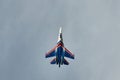 Performance of the aerobatic team Russian Knights, Russian Air Force. planes Sukhoi Su-30SM, NATO code name: Flanker-C Royalty Free Stock Photo