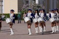 Performance beautiful actresses of the show orchestra group ensemble drummers of krasnogvardeisky district municipality