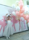 Performance of a children`s private ballet school. Portrait of little girl. Royalty Free Stock Photo