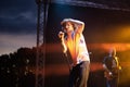 Performance of a cover group of musicians at a rock festival in the city of Cherkasy, Ukraine. June 1, 2019