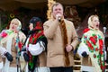 Performance of creative collective during Shrovetide festivities outdoors, Gomel, Belarus