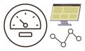 Performance Dashboard with Speedometer, Monitor Screen, and Data Line Graph Elements Royalty Free Stock Photo