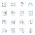 Performance evaluation linear icons set. Assessment, Analysis, Review, Feedback, Rating, Measurement, Grading line