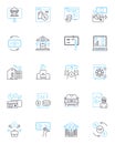 Performance evaluation linear icons set. Assessment, Review, Appraisal, Feedback, Analysis, Rating, Grading line vector Royalty Free Stock Photo