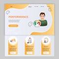 Performance flat landing page website template. Positivity, company ethics, genuinity. Web banner with header, content