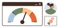 Performance gauge in browser window with user avatar and finger pressing touch button Royalty Free Stock Photo