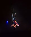 Performance of the girl aerial acrobat in the circus