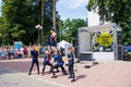 Performance of a group of gymnasts at the traditional summer feast of Jomas Street