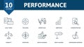 Performance icon set. Contains editable icons productivity theme such as daily tasks, workplace, concentration and more.