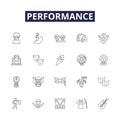 Performance line vector icons and signs. Efficiency, Productivity, Quality, Measurement, Outcome, Speed, Competency