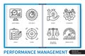 Performance management infographics linear icons collection