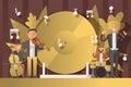 Performance people musicians in suits, vector illustration. Men character play classical music on musical instruments