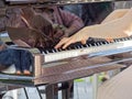 Reflection in the piano of a woman`s hands during her execution