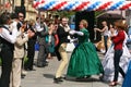 The performance of promoters and dancers of the ensemble of historical costume and dance Persona Viva. Royalty Free Stock Photo