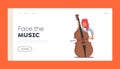 Performance on Scene Landing Page Template. Musician Girl Character Play Contrabass or Cello String Instrument Perform Royalty Free Stock Photo