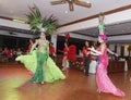 Performance of a song and dance ensemble in front of tourists