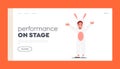 Performance on Stage Landing Page Template. Child in Funny Costume of Rabbit, Little Girl or Boy Wear Suit of Bunny Royalty Free Stock Photo