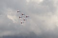 Performance of the Swifts aerobatic team on multi-purpose highly maneuverable MiG-29 fighters over the Myachkovo airfield