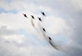 Performance of the Swifts aerobatic team on multi-purpose highly maneuverable MiG-29 fighters over the Myachkovo airfield