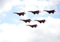 Performance of the Swifts aerobatic team on multi-purpose highly maneuverable MiG-29 fighters over the Myachkovo airfield