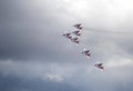 Performance of the Swifts aerobatic team on multi-purpose highly maneuverable MiG-29 fighters over the Myachkovo airfield