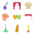 Performance in theater icons set, cartoon style Royalty Free Stock Photo