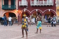 Performance for tourists in the historical part of the city of Cartagena