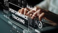 Performance Tracking Data Analysis and Business Intelligence Visualization Concept with Hands on Keyboard. Asymptotic Royalty Free Stock Photo