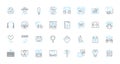 Performance tracking linear icons set. Analytics, Metrics, Evaluations, Measurements, Dashboards, Progress, Benchmarks