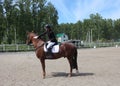 performance of a woman riding a horse in the equestrian arena