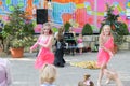 Performance of young dancers. A group of young dancers in public. Dancing in the open air. Rising young dancers. The kids dance Royalty Free Stock Photo