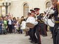 Performance of young participants of the military brass band for visitors to Gorky Park