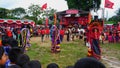Dance performances and reog attractions on the gelora field with various colors