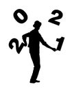 Performer artist acrobat juggling with numbers, juggler vector silhouette illustration isolated on white background.