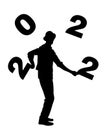 Performer artist acrobat juggling with numbers, juggler vector silhouette illustration isolated on white