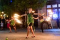 Performer play with fire. A street artists in Loznica, Serbia.