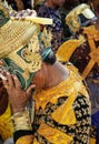 Traditional lakhon khol mask dance costume in Svay Andet cambodia Royalty Free Stock Photo